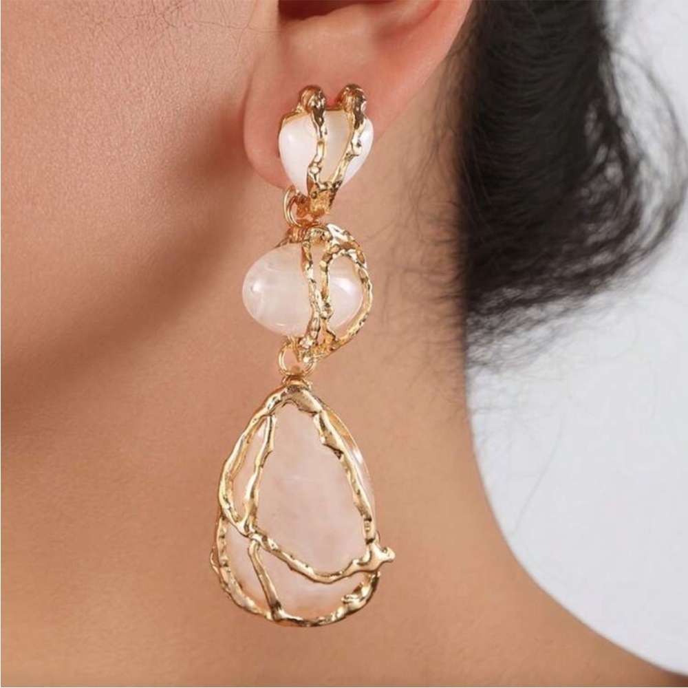 Golden Blush Stone Cascade Earrings